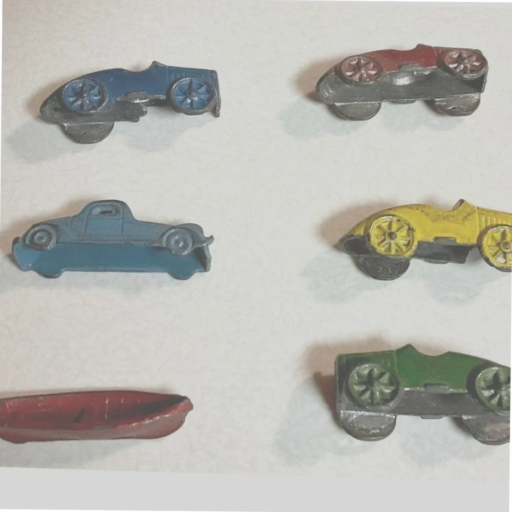 Vintage‎ Slush Mold Lead Toy Cars & Boat Set of 6 Antique